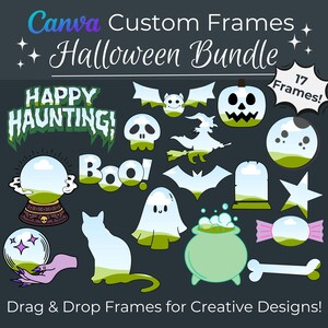 Lot de cadres de formes d'Halloween personnalisés Canva | POD / Impression à la demande | Glissez-déposez des modèles pour les annonces de conception | Fantômes, Sorcière, Effrayant