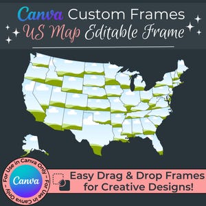 Cadre de carte des États-Unis personnalisé Canva | 50 États | POD SVG / Impression à la demande / Motifs personnalisables personnels et professionnels | Modèles par glisser-déposer