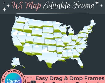 Canva Custom US Map Frame | 50 States | SVG POD / Print on Demand / Personal And Professional Customizable Patterns | Drag & Drop Templates