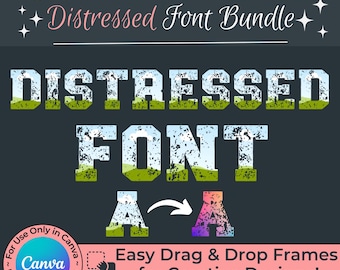 Canva Drag & Drop Frames in Distressed Font | SVG POD / Print on Demand Tools | Grunge Bleached Effect Editable Letter Canva Frame Templates