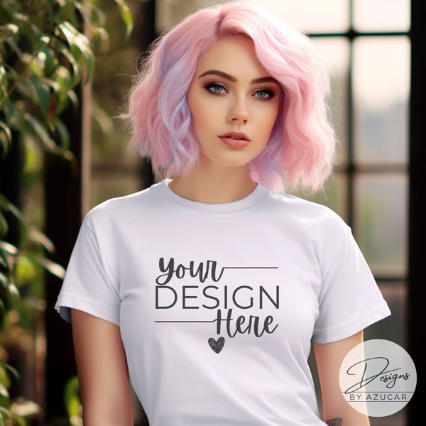 White Shirt Mockup With Model | Ideal for Various Styles Including Bachelorette, Bridal Shower, Romance Themed, Valentines, Engagement, Etc.