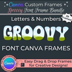 Police de caractères Groovy Canva par glisser-déposer | POD SVG / Outils d'impression à la demande | Cadres en toile ondulés rétro modifiables avec lettres | Polices de caractères hippie hippie