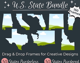 Canva Custom Frame Bundle State Shapes | SVG POD / Print on Demand / Personal And Professional Customizable Patterns | Drag & Drop Templates