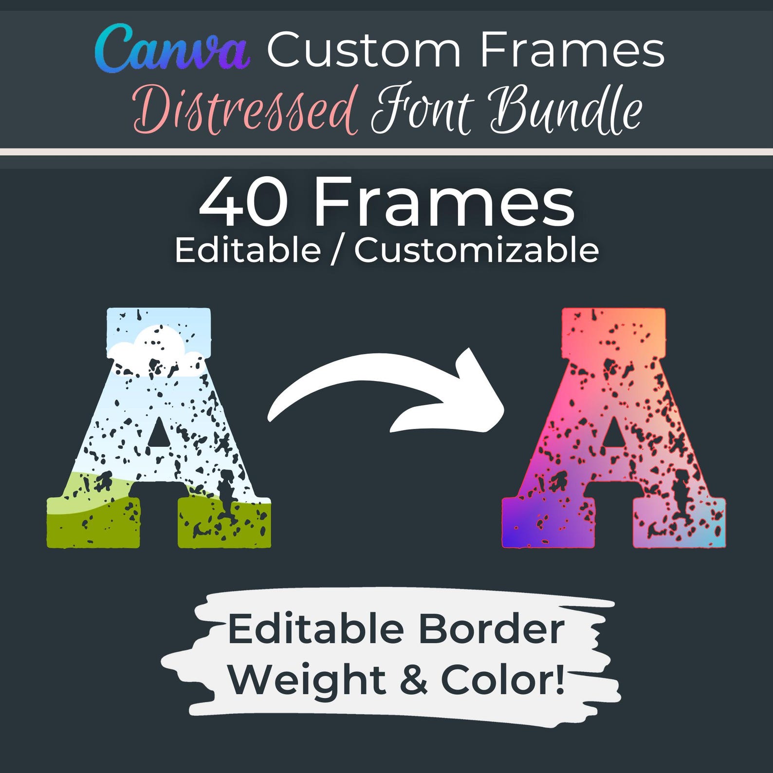 Canva Drag & Drop Frames in Distressed Font | SVG POD / Print on Demand ...