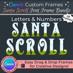 Cadres Canva par glisser-déposer dans la police Santa Scroll Christmas | POD SVG / Outils d'impression à la demande | Cadres en toile avec lettres modifiables Holiday North Pole