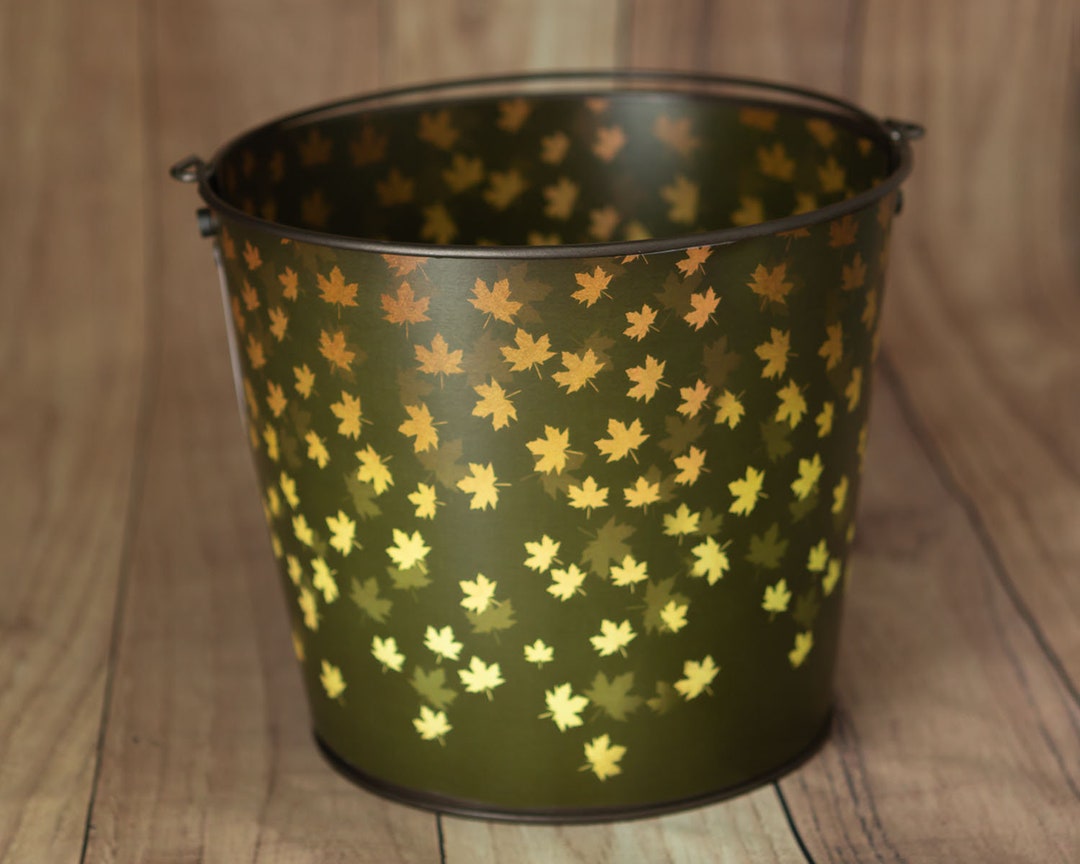 Printable Bucket Wrap, Fall Leaves on Green Photo Prop for Newborn