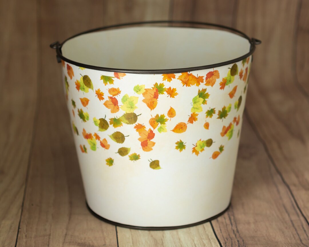 Printable Bucket Wrap, Fall Leaves on Cream Photo Prop for Newborn