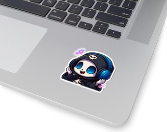 Pegatina de vinilo de esqueleto musical, decoración de Halloween negra, calcomanía espeluznante kawaii para portátil o botella de agua.