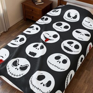 Jack Skellington Faces Blanket | Halloween Skull Pattern Velveteen Throw image 8
