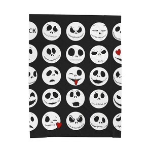 Jack Skellington Faces Blanket | Halloween Skull Pattern Velveteen Throw image 3