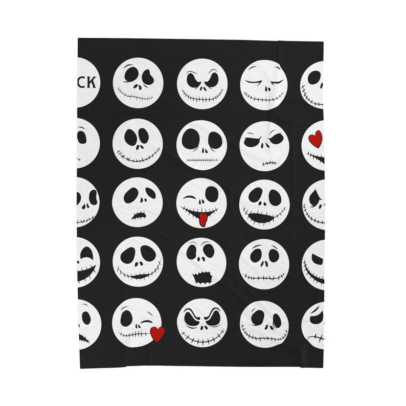 Jack Skellington Faces Blanket | Halloween Skull Pattern Velveteen Throw image 3