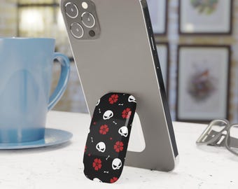 Skull and Red Flower Phone Click-On Grip | Pop Socket Style