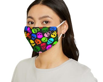 Colorful mask, neon rainbow skull, reusable festival Halloween party face covering, stylish polyester