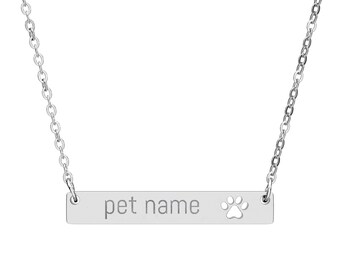 Collar con colgante de huella de pata, joyería grabada con el nombre de la mascota, regalo personalizado en memoria de un animal, acero inoxidable.