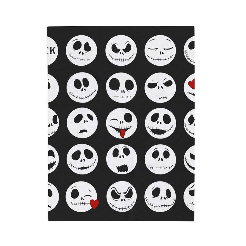 Jack Skellington Faces Blanket | Halloween Skull Pattern Velveteen Throw image 4