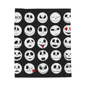 Jack Skellington Faces Blanket | Halloween Skull Pattern Velveteen Throw image 2