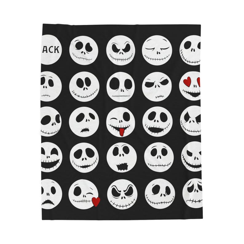 Jack Skellington Faces Blanket | Halloween Skull Pattern Velveteen Throw image 2