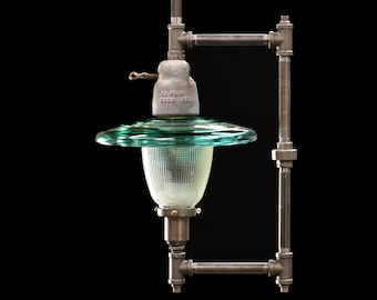 Green Glass Insulator Pendant Light: Industrial Machine Age Lighting