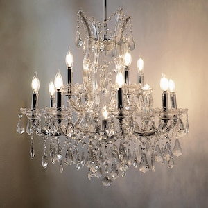13-Light Maria Theresa Crystal Chandelier, 2-Tier Chrome Finish Luxury Lighting Fixture