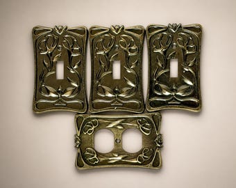 Vintage Brass Light Switch Covers & Outlet Wall Plate: Art Nouveau Style