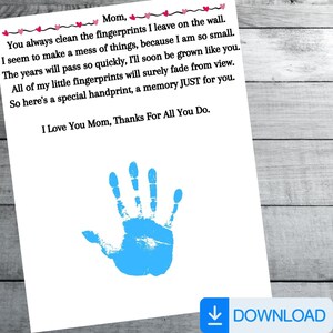 Mother&#39;s Day Gift, DIY, Fingerprint/Handprint Craft, Gift For Mom, Instant Download, Kid Paint Craft