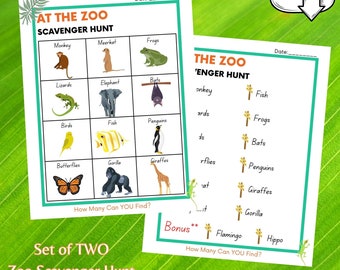 At The Zoo Scavenger Hunt, Zoo Thema, Scavenger Hunt for Kids, Zomeractiviteit, Set van twee, Digitale Download, Instant Download