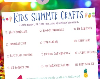 Kid's Summer Crafts, Set of 12, Digital Print, Instant Download, Easy to Medium Activities, DIY Crafts, Kid Crafts, Toddler Crafts