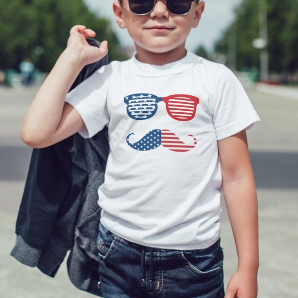 Toddler Short Sleeve Tee - USA Shirt - Fourth of July Shirt - Sunglasses Shirt - Mustache Shirt - Toddler Mustache Shirt - Boy Funny Shirt