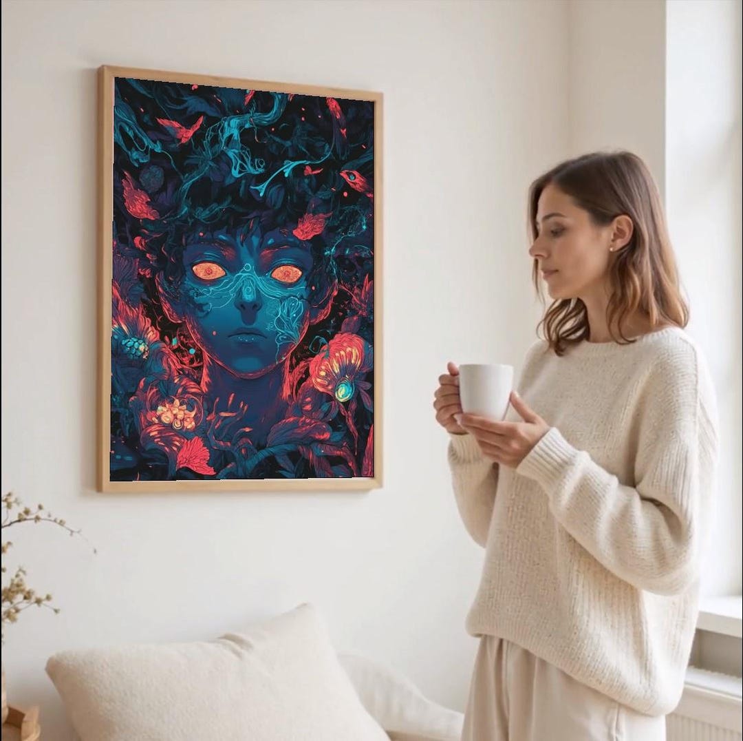 Neon Anime Poster Cyberpunk Girl Wall Art Futuristic Aesthetic Print ...