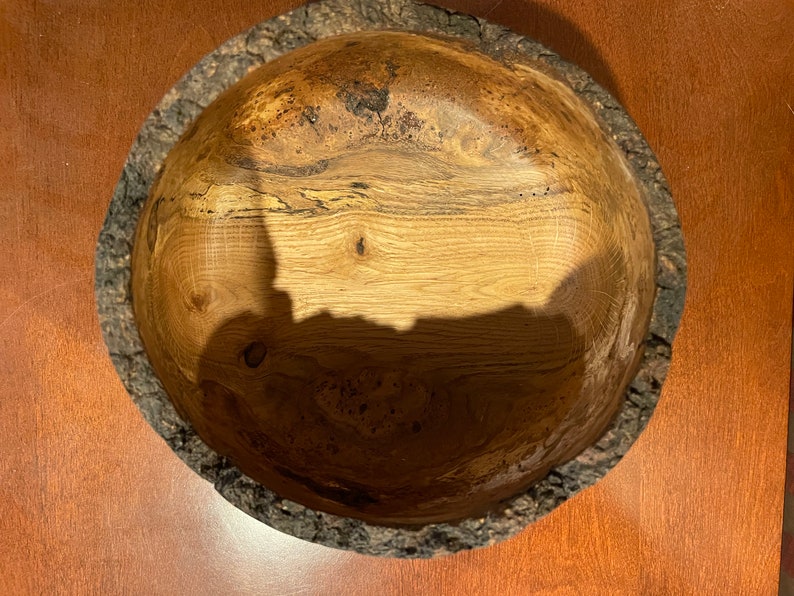 Large Red Oak Burl Wood Bowl Live Edge Hand Turned on Lathe Etsy