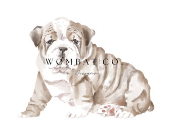 Watercolour British bulldog puppy digital print