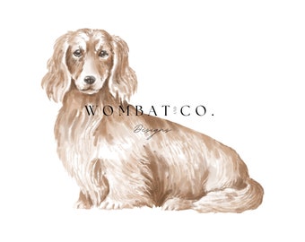 Impressão digital aquarela de belas artes de dachshund de pelo longo, download instantâneo