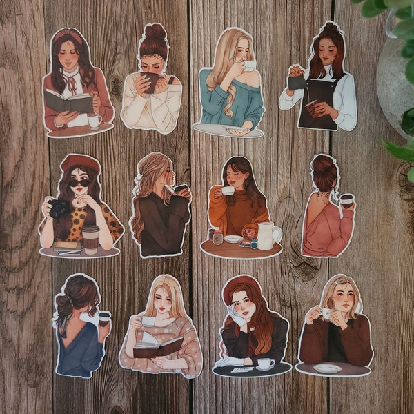 Coffee Lovers Girl Stickers | Girl Stickers | Coffee Stickers | Journal Stickers | Girl Journal Stickers | Scrapbooking Stickers | Stickers