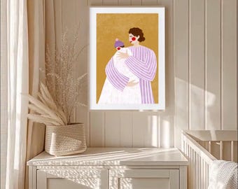 the woman with the little one motherhood art print mama baby poster woman illustration kids room art