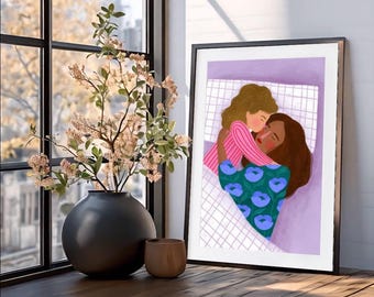 warm cuddles motherhood art print mama daughter poster woman illustration kids room art
