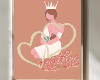 woman art happy mothers day wall art mothers day art printmother with babybreastfeeding mother mother day