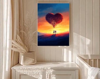 romantic couple kiss wall art love tree painting print valentines day decor