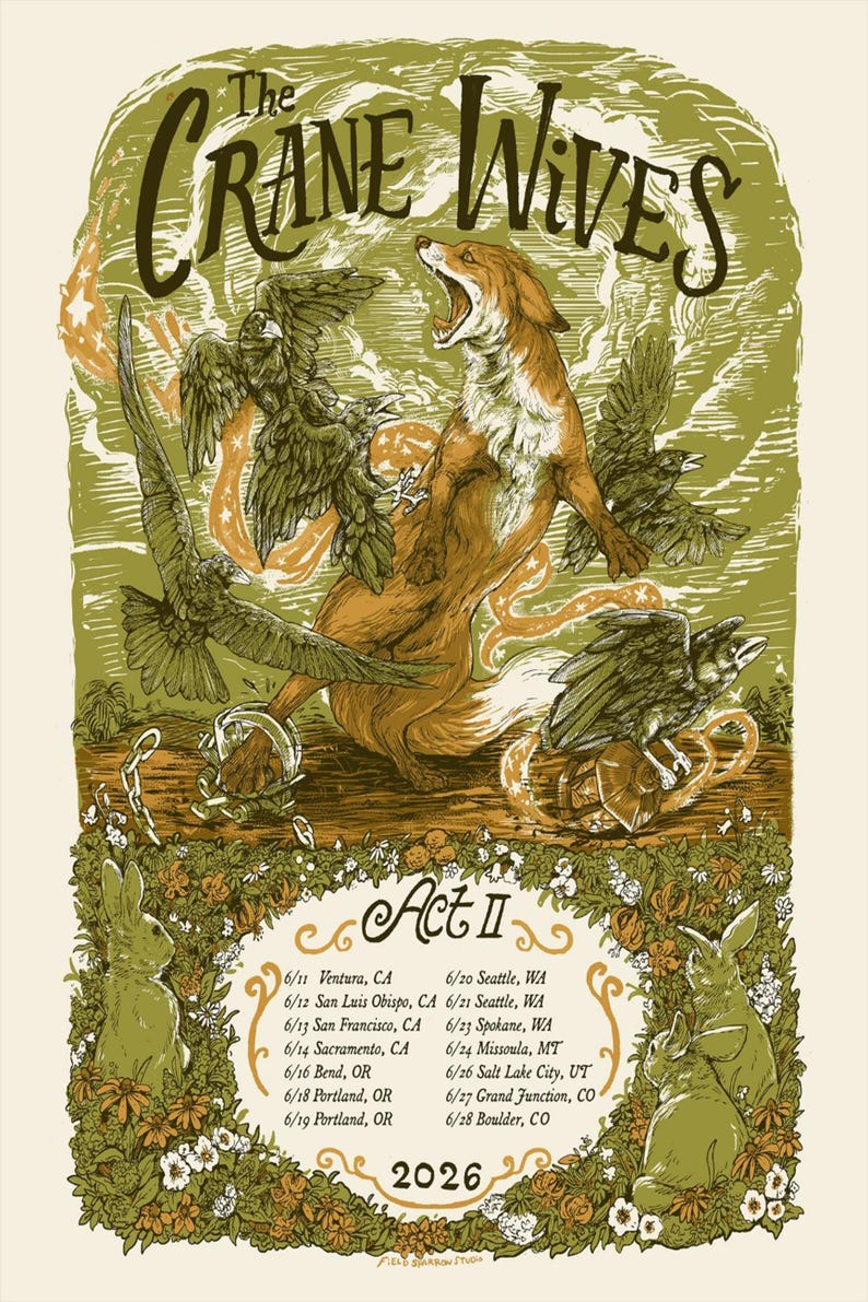 the-crane-wives-act-ii-2026-tour-poster-green-nature-art-print-etsy