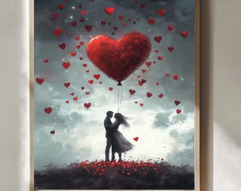 romantic couple kiss poster love tree art print valentines day living room decor