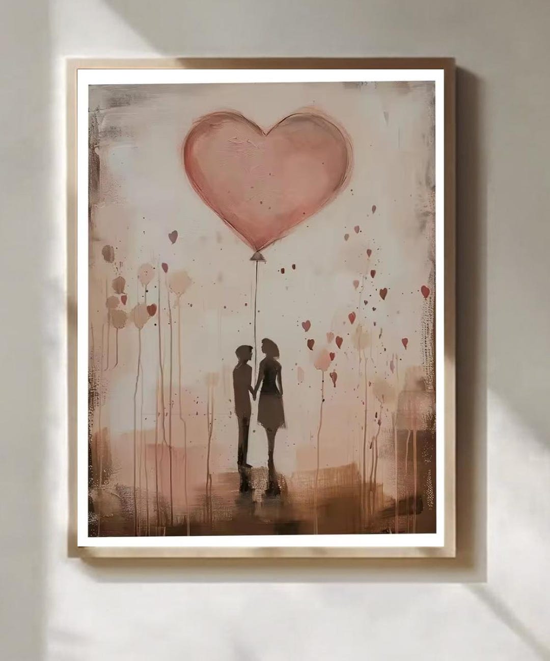 Romantic Couple Balloon Art Print Pink Heart Wall Decor Valentines Day ...