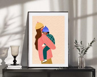 mum an boy motherhood art print mama son poster woman illustration kids room art