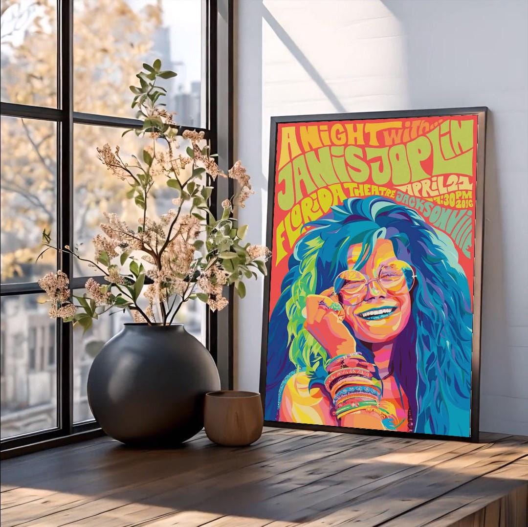 A night with janis joplin concert poster vintage rock blues music ...