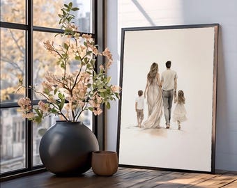 family walk art print father mother son and daughter family print wall hanging response love living room bedroom decoration