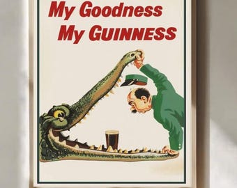 Vintage Guinness Beer Poster Print Vintage Beer Poster Retro Crocodile Pub Wall Art