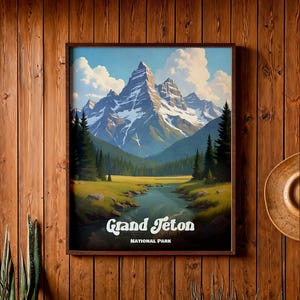 Grand Teton Nationalpark Poster Druck, Wyoming Wandkunst, Nationalpark Poster, Berg Illustration, Reise Poster, Camper Dekor