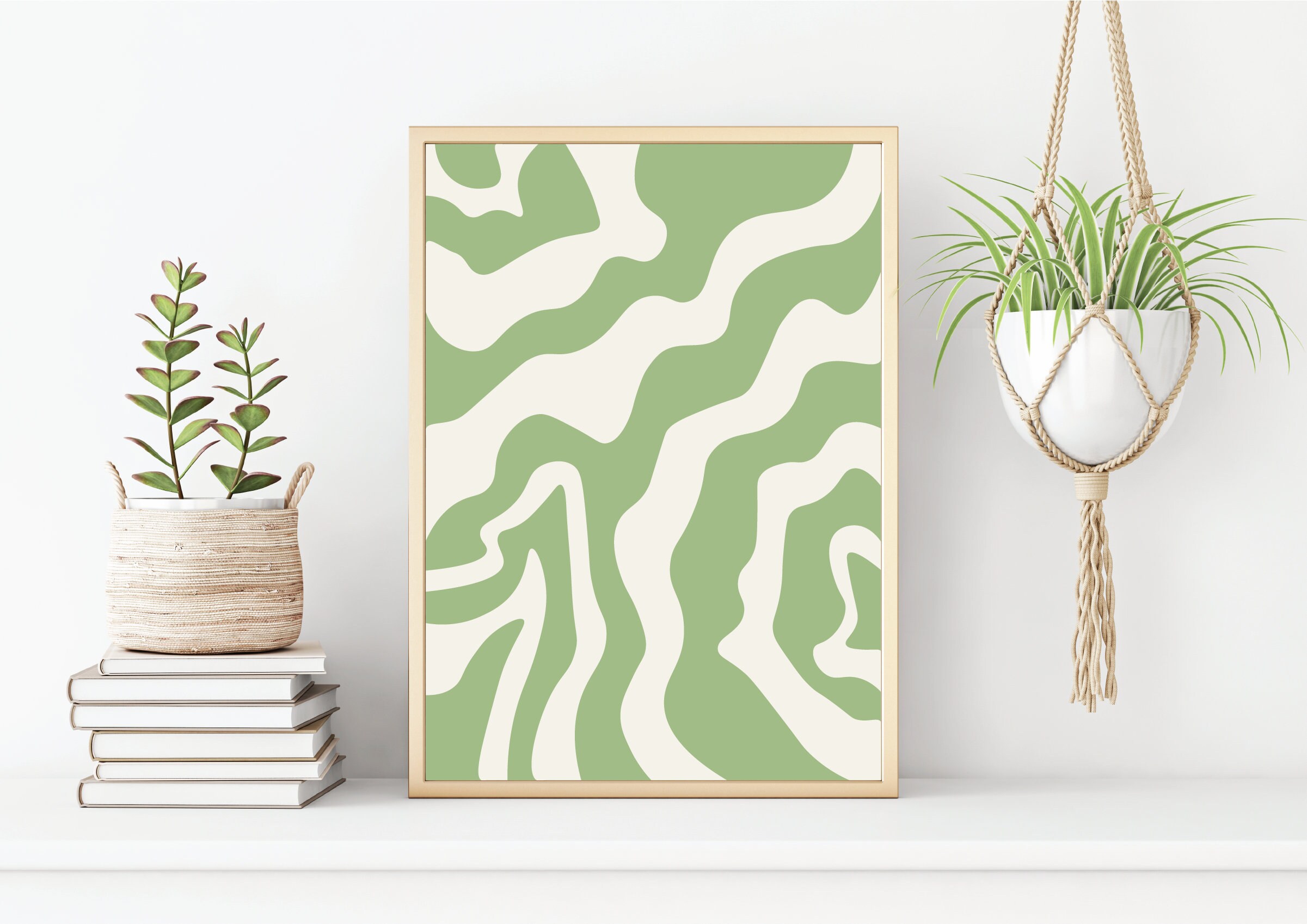 Green Liquid Swirl Wall Art, Abstract Melt Swirl Wall Decor, Groovy Art