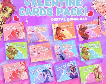 12er-Pack Begleiter Valentinsgrüße, Baldur's Gate 3 inspirierte Chibi Art [DIGITALER DOWNLOAD]