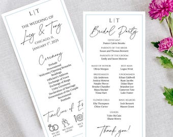Editable Minimalist Wedding Program Canva Template – Instant Download, Printable Ceremony Program