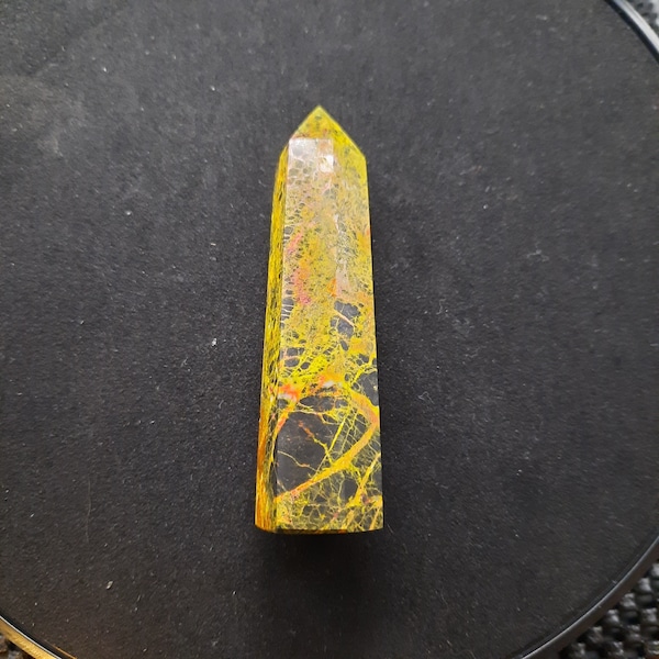 Handcrafted Bumblebee Jasper Tower Crystal Point - Energizing Yellow and Black Pattern