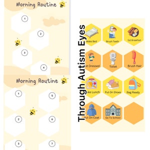 Morning Visual Schedule | 5 and 8 Step Template for Morning Routine | Visual Supports for Autism | ASD | Basic Visual Support. Bee Theme.